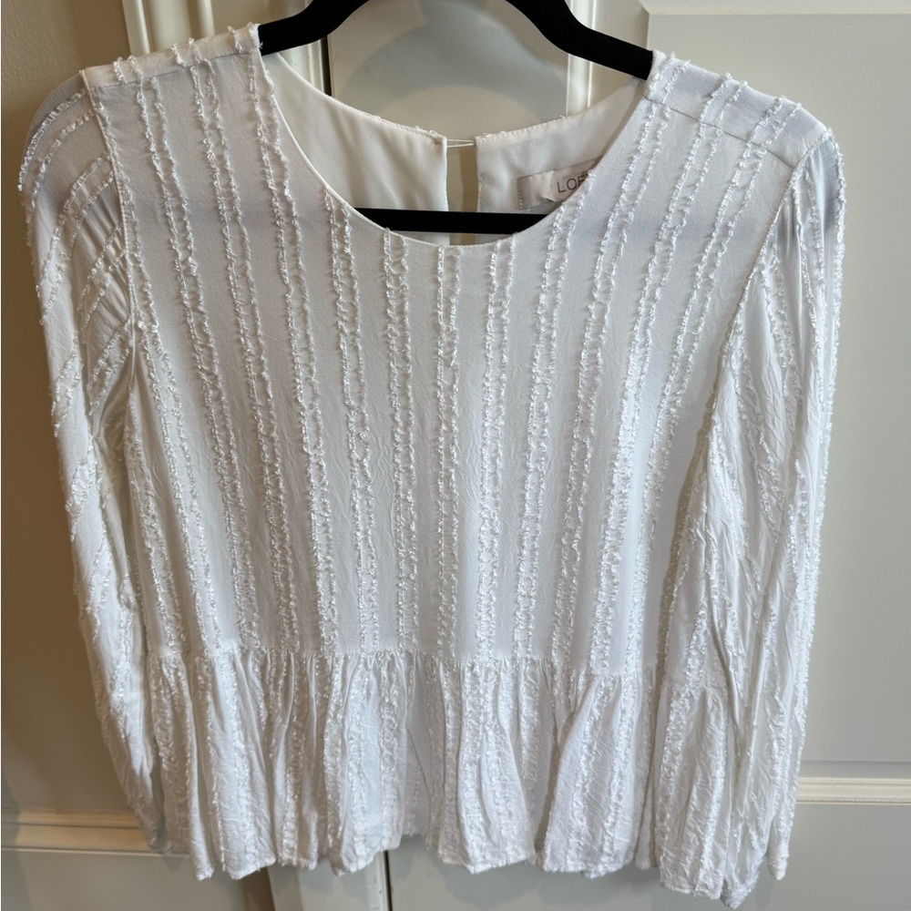 Ann Taylor White Ruffled Pleated Blouse
